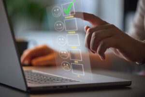 Selecting a five star review box, quality satisfaction review